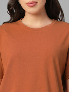 Women's Rust Cotton Bamboo Elastane Regular Fit Tshirt