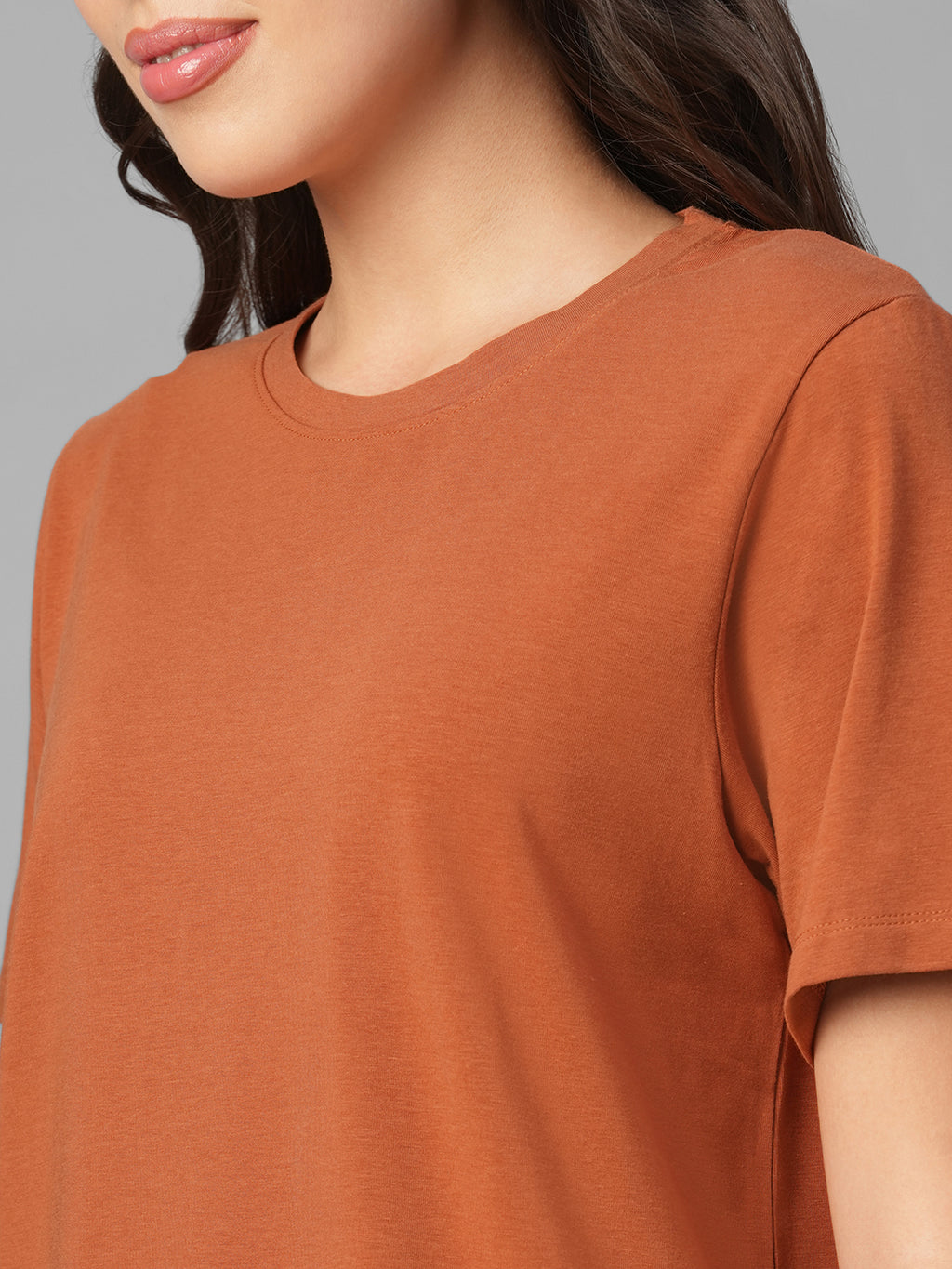 Women's Rust Cotton Bamboo Elastane Regular Fit Tshirt