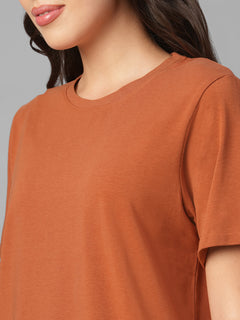 Women's Rust Cotton Bamboo Elastane Regular Fit Tshirt