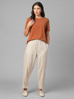 Women's Rust Cotton Bamboo Elastane Regular Fit Tshirt