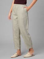 Women's Beige Linen Viscose Barrel Leg Pant