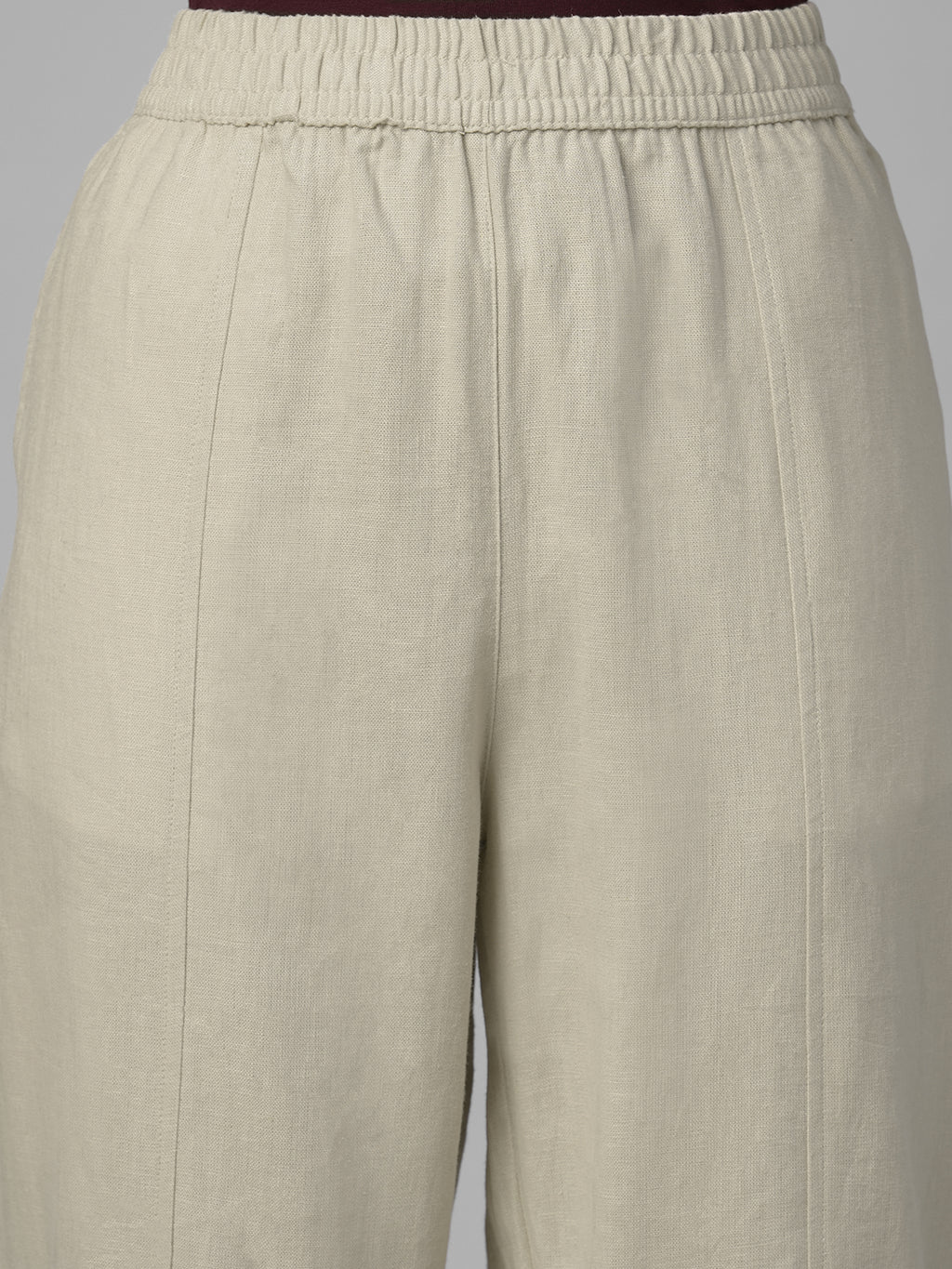 Women's Beige Linen Viscose Barrel Leg Pant