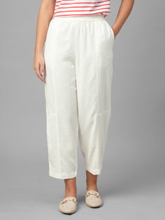 Women's White Linen Viscose Barrel Leg Pant