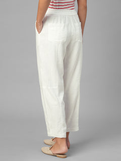 Women's White Linen Viscose Barrel Leg Pant
