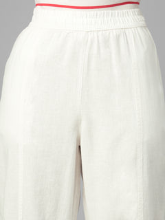 Women's White Linen Viscose Barrel Leg Pant
