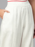 Women's White Linen Viscose Barrel Leg Pant