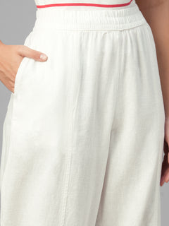 Women's White Linen Viscose Barrel Leg Pant