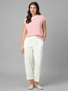 Women's White Linen Viscose Barrel Leg Pant