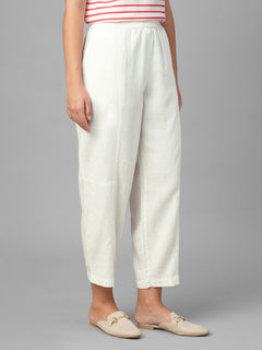 Women's White Linen Viscose Barrel Leg Pant
