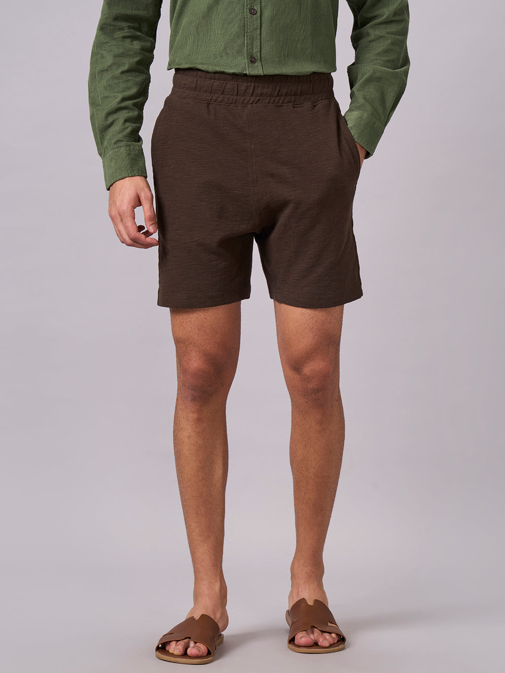 Men's Brown 100% Organic Cotton Regular Fit Knit Shorts