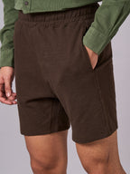 Men's Brown 100% Organic Cotton Regular Fit Knit Shorts