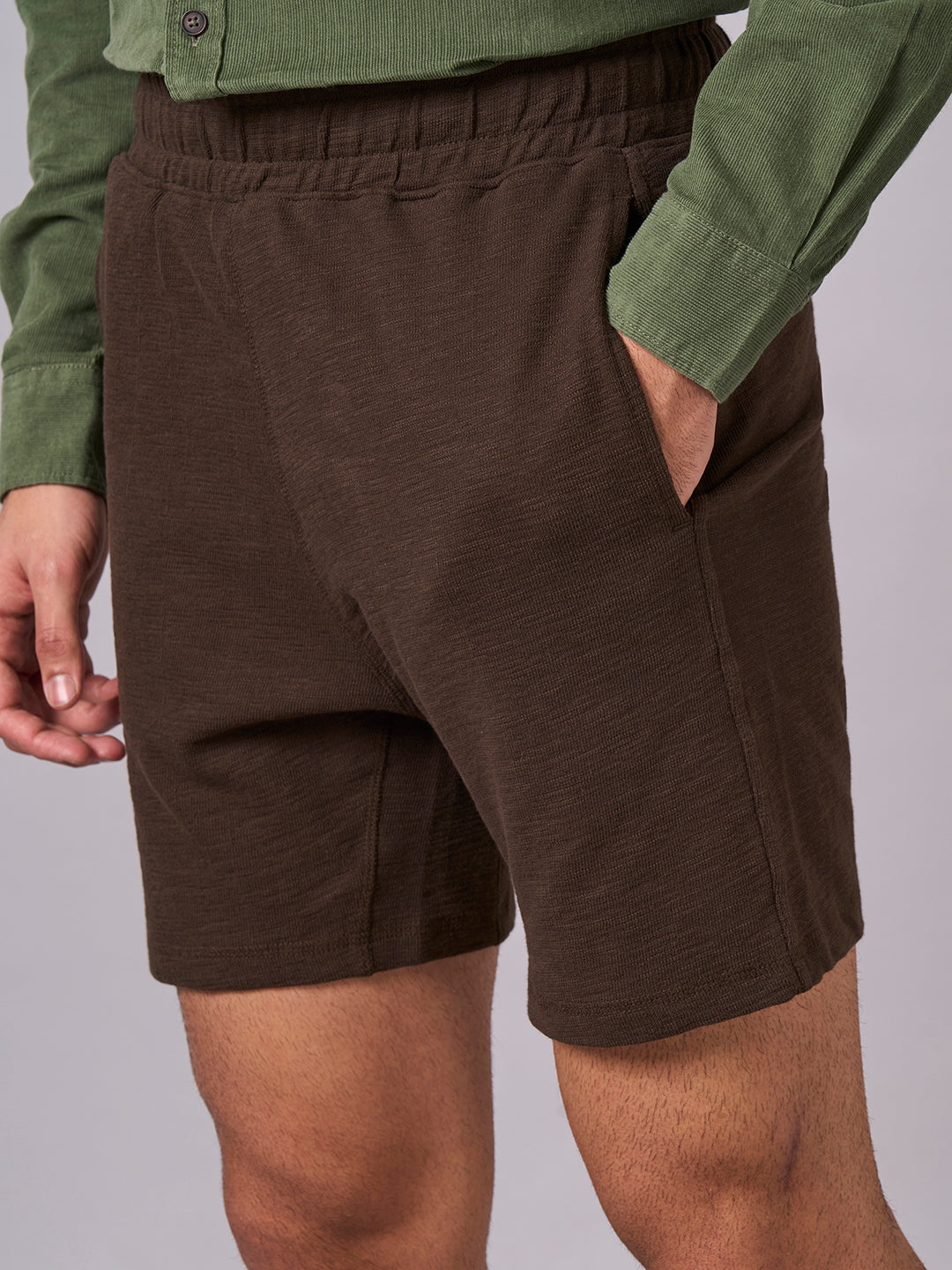 Men's Brown 100% Organic Cotton Regular Fit Knit Shorts