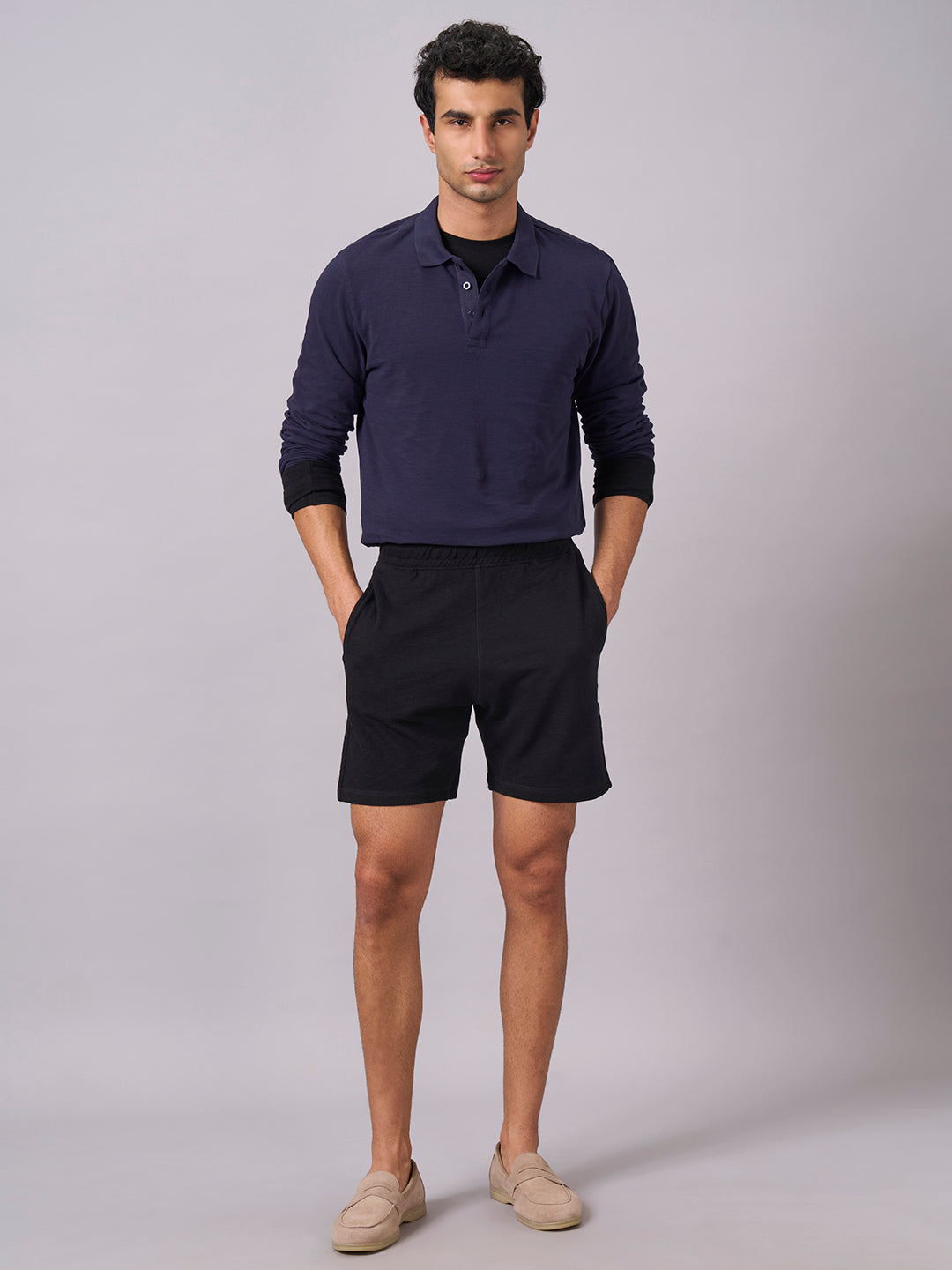 Men's Black 100% Organic Cotton Regular Fit Knit Shorts