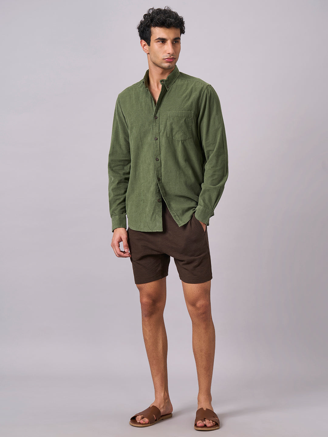 Men's Brown 100% Organic Cotton Regular Fit Knit Shorts