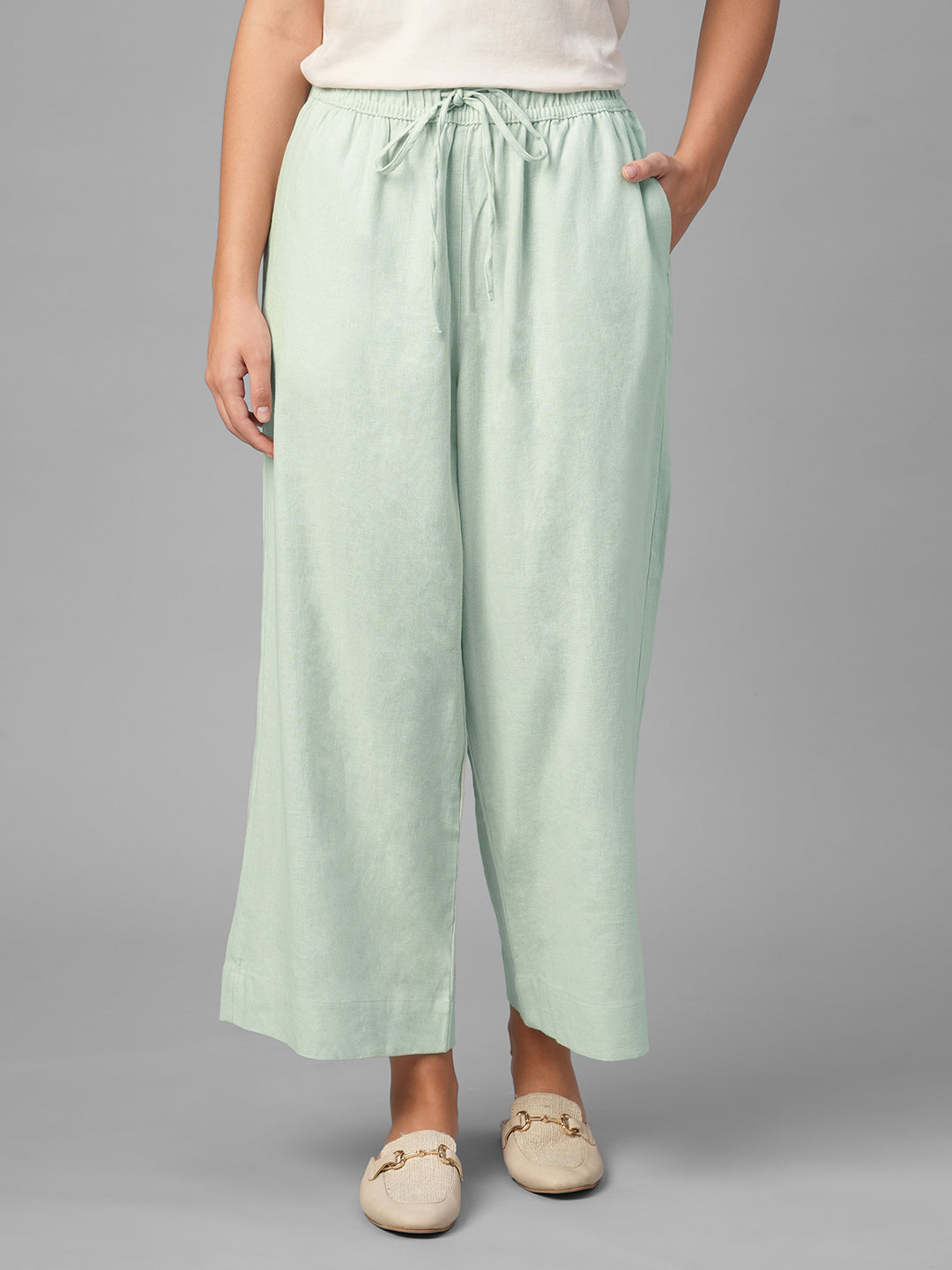 Women's Sage Linen Viscose Regular Fit Pant