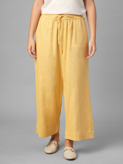 Women's Yellow Linen Viscose Regular Fit Pant
