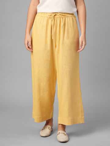 Women's Yellow Linen Viscose Regular Fit Pant
