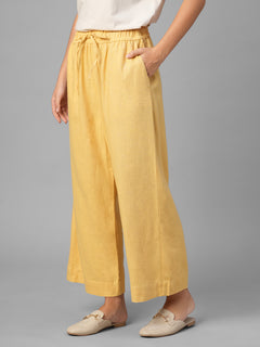 Women's Yellow Linen Viscose Regular Fit Pant