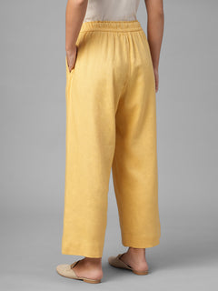 Women's Yellow Linen Viscose Regular Fit Pant
