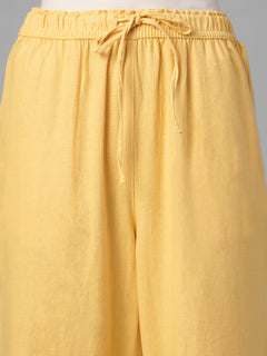 Women's Yellow Linen Viscose Regular Fit Pant