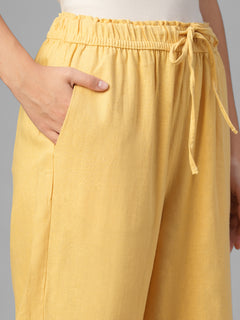 Women's Yellow Linen Viscose Regular Fit Pant