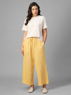 Women's Yellow Linen Viscose Regular Fit Pant