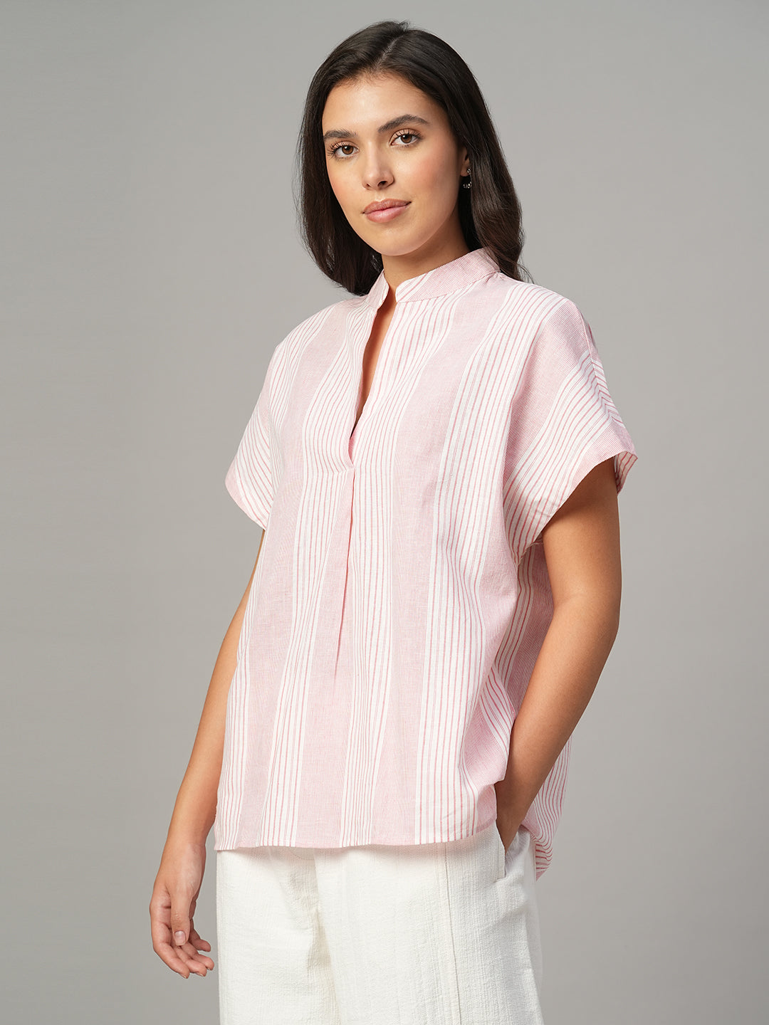 Women's White Linen Cotton Boxy Fit Blouse