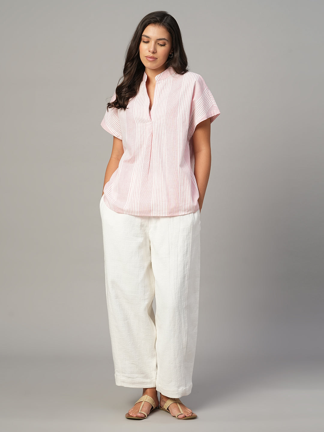Women's White Linen Cotton Boxy Fit Blouse