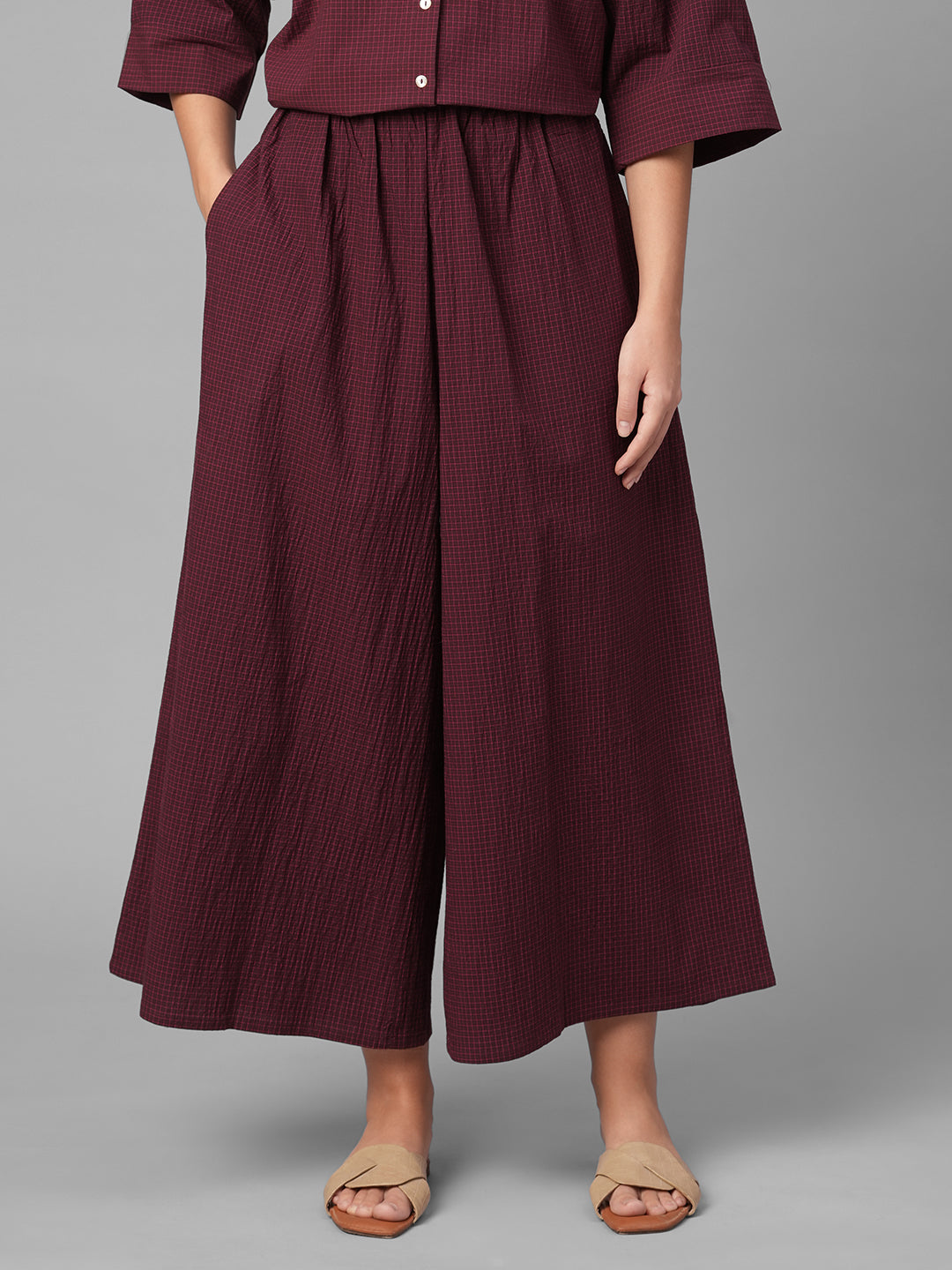 Women's Maroon Cotton Lycra Regular Fit Culotte