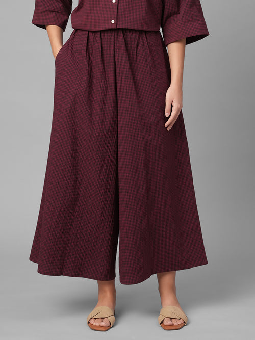 Women's Maroon Cotton Lycra Regular Fit Culotte