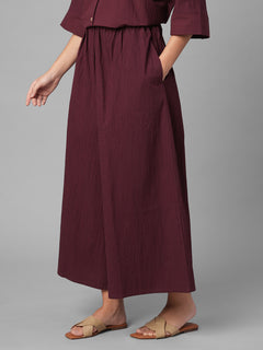 Women's Maroon Cotton Lycra Regular Fit Culotte