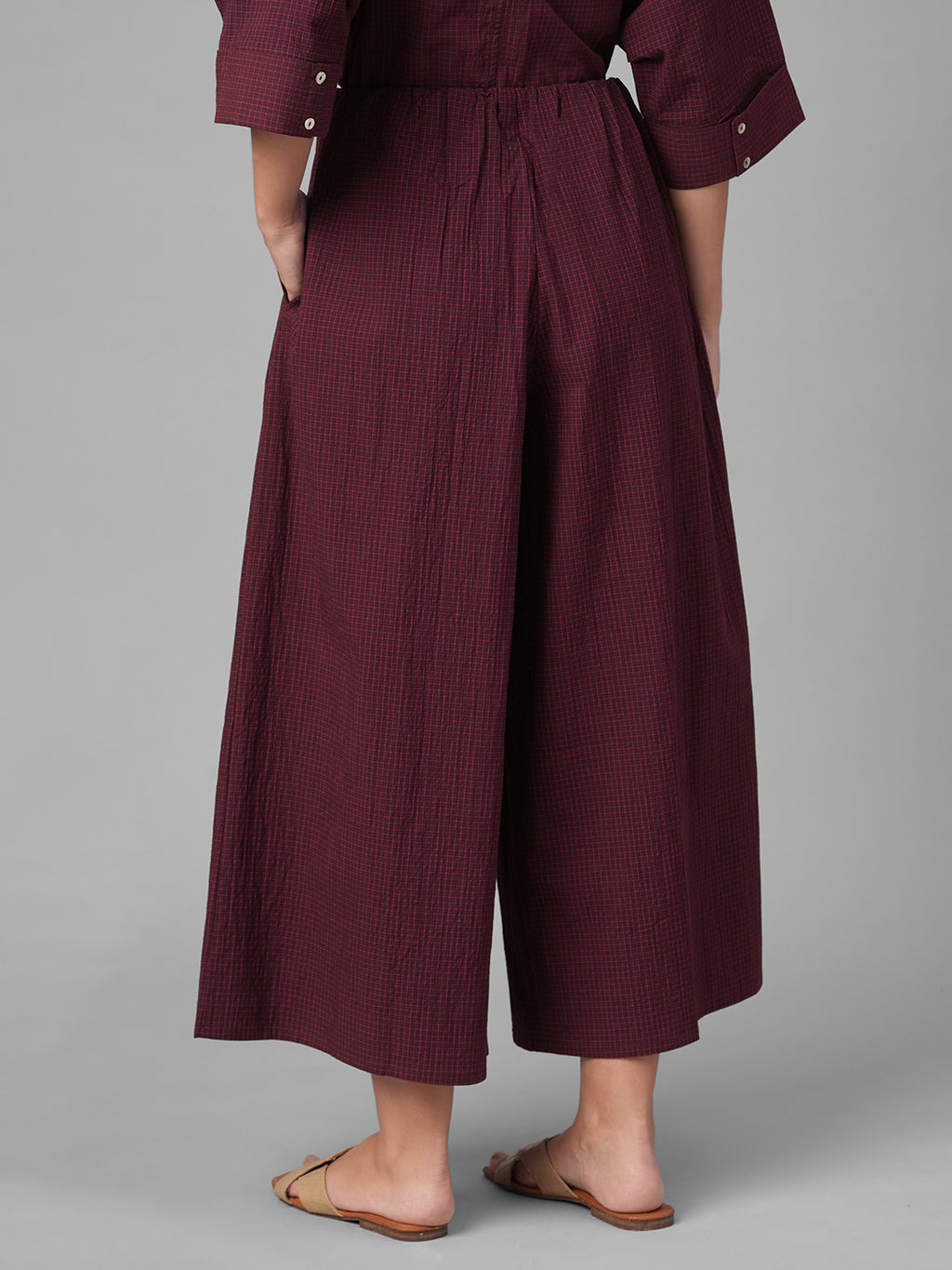 Women's Maroon Cotton Lycra Regular Fit Culotte