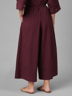 Women's Maroon Cotton Lycra Regular Fit Culotte