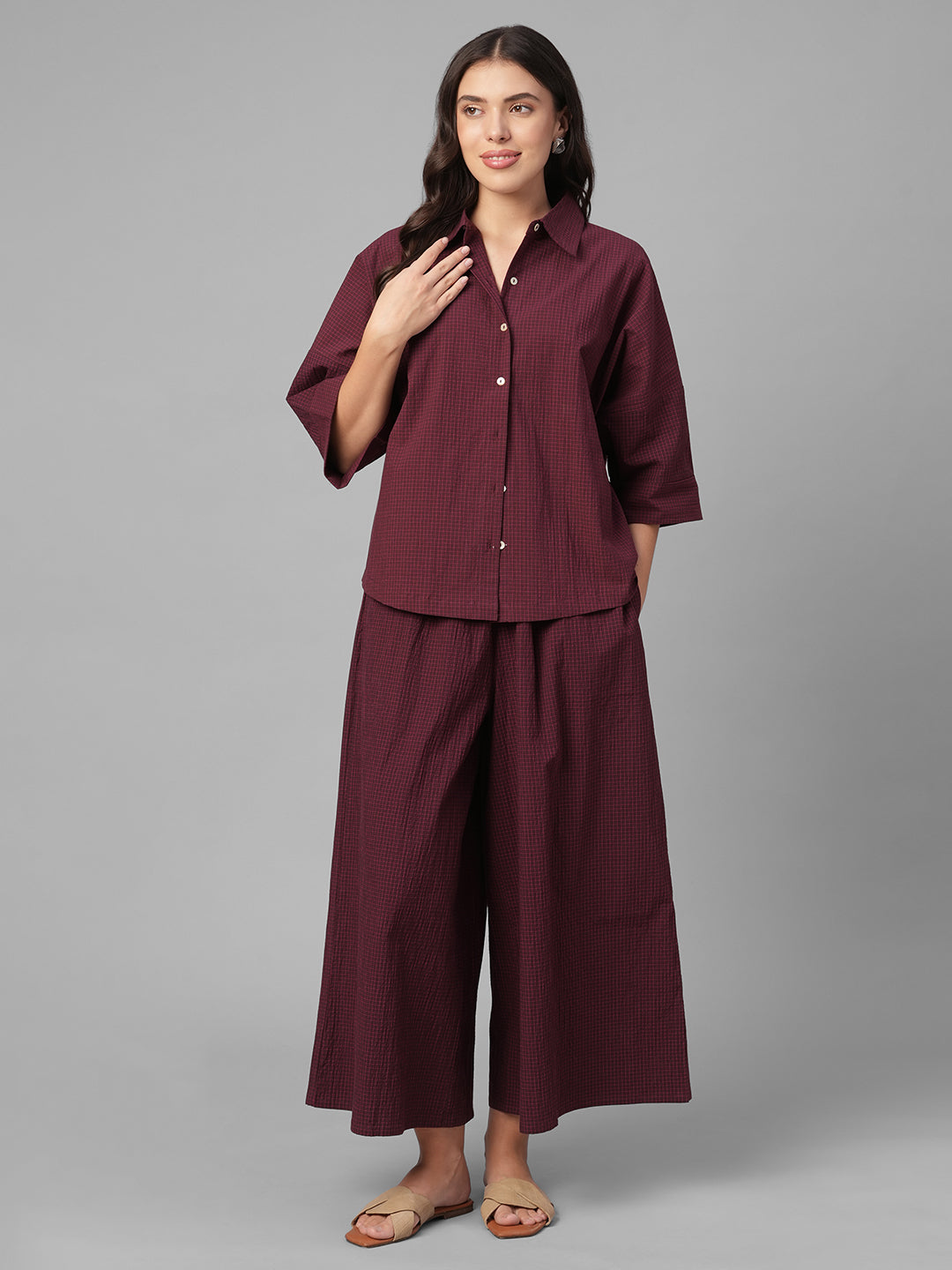Women's Maroon Cotton Lycra Regular Fit Culotte