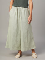 Women's Khaki Linen Viscose Regular Fit Culotte