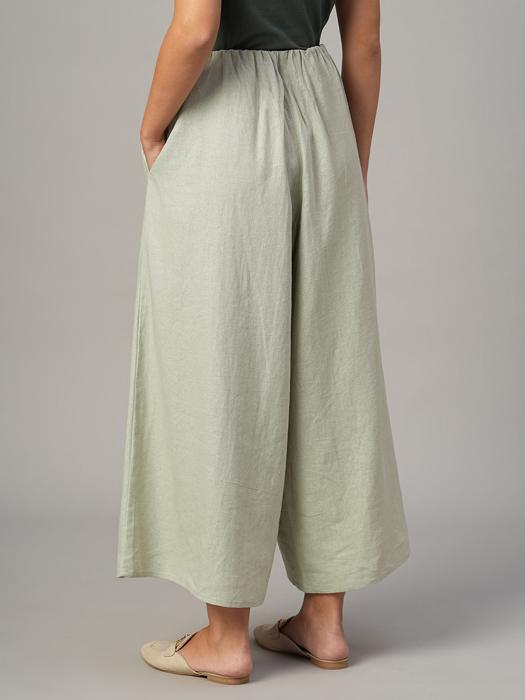Women's Khaki Linen Viscose Regular Fit Culotte
