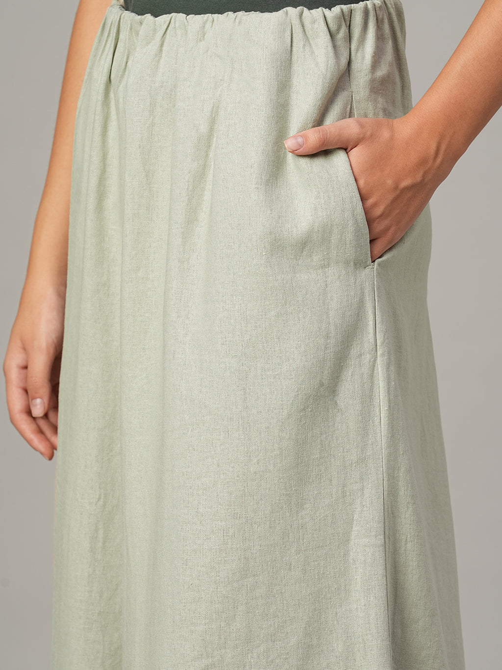Women's Khaki Linen Viscose Regular Fit Culotte
