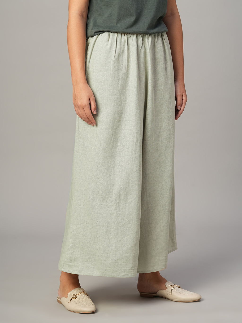 Women's Khaki Linen Viscose Regular Fit Culotte
