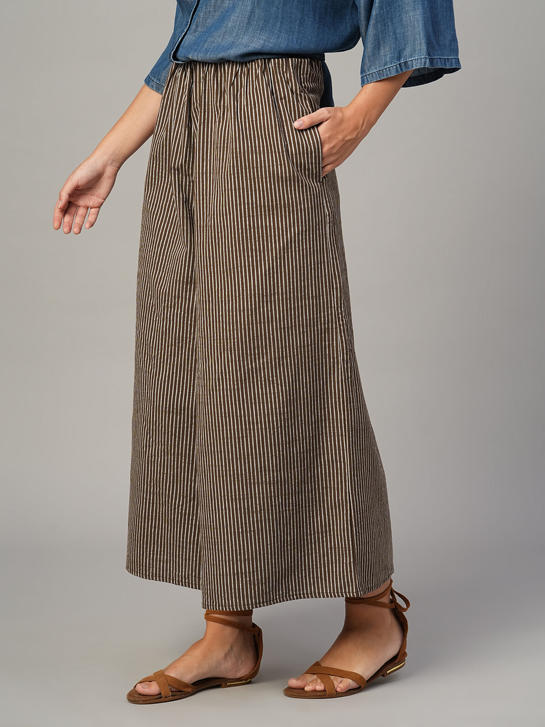 Women's Brown 100% Cotton Regular Fit Culotte