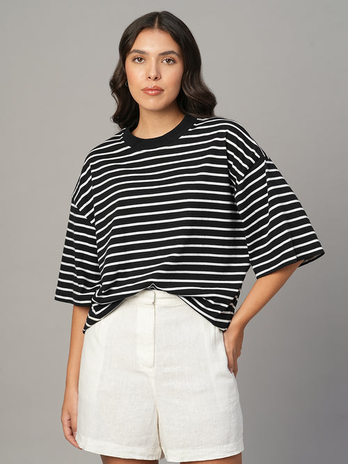Women's Black 100% Organic Cotton Regular Fit Tshirt