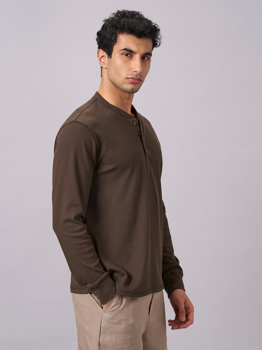 Men's Brown Cotton Elastane Regular Fit Tshirt