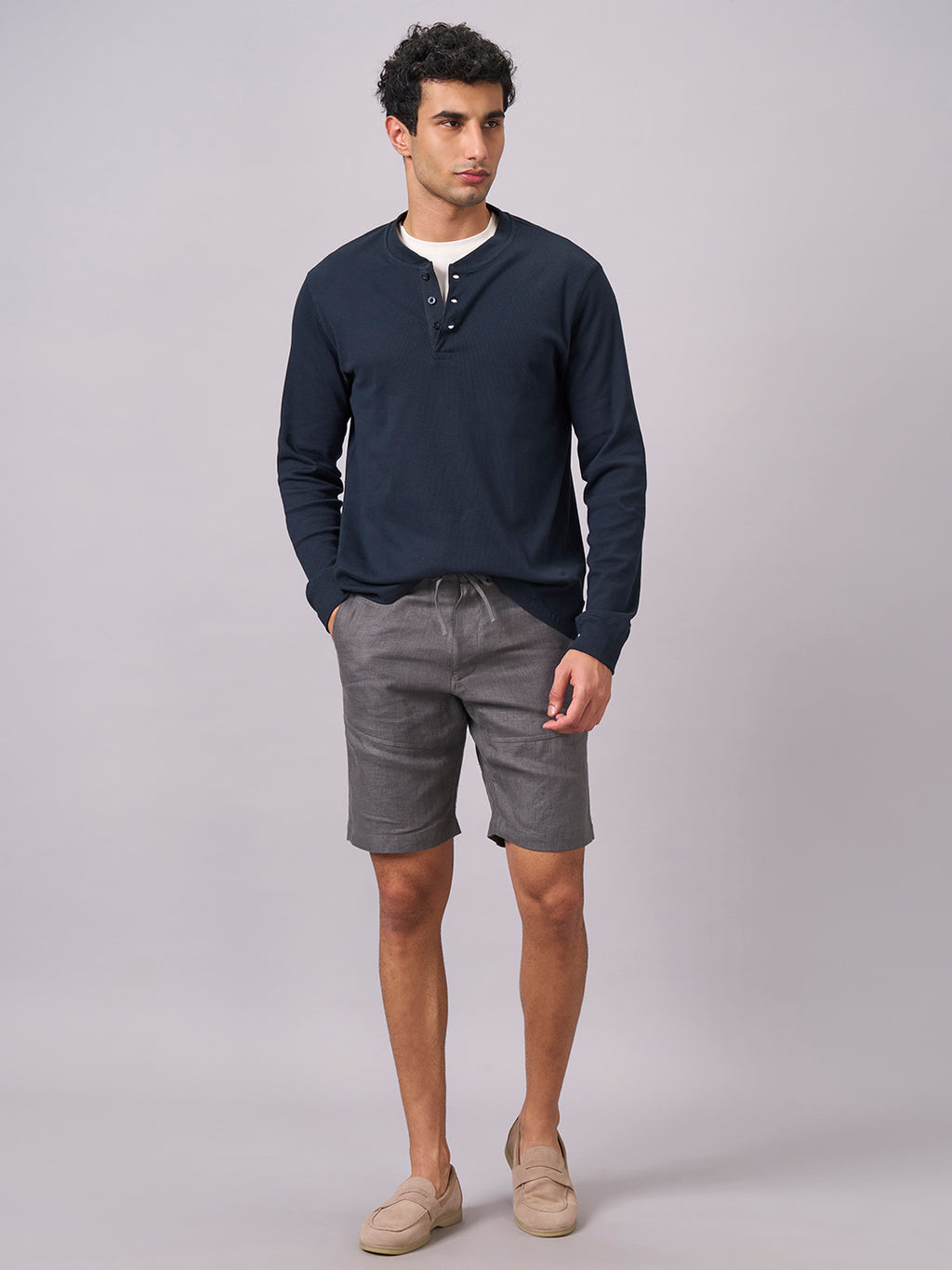 Men's Navy Cotton Elastane Regular Fit Tshirt
