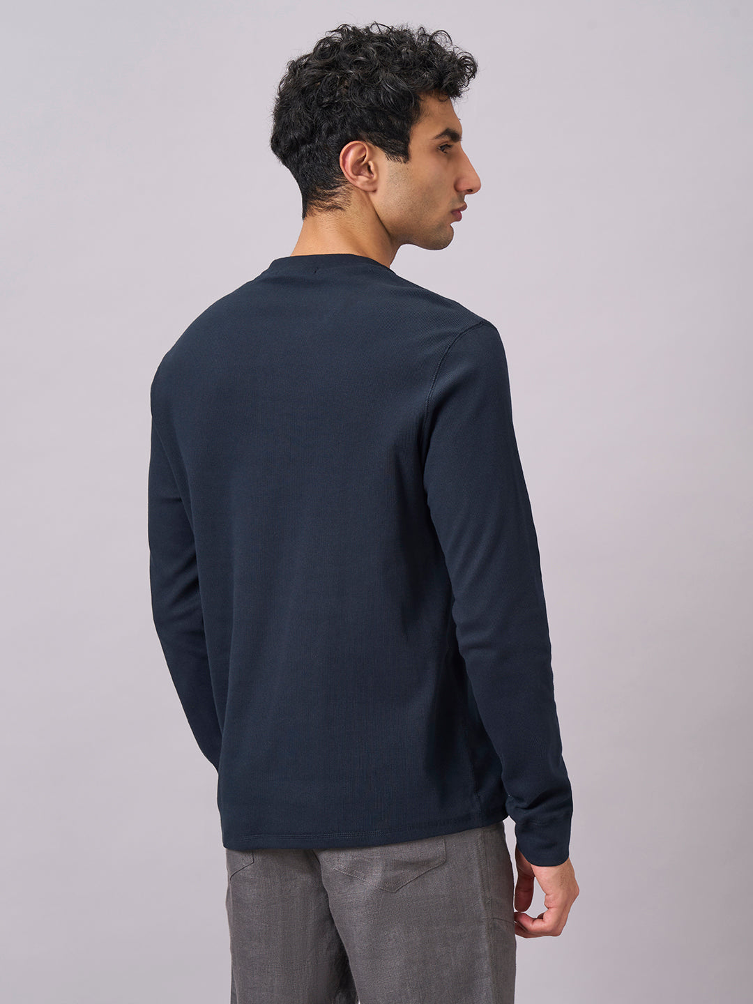 Men's Navy Cotton Elastane Regular Fit Tshirt
