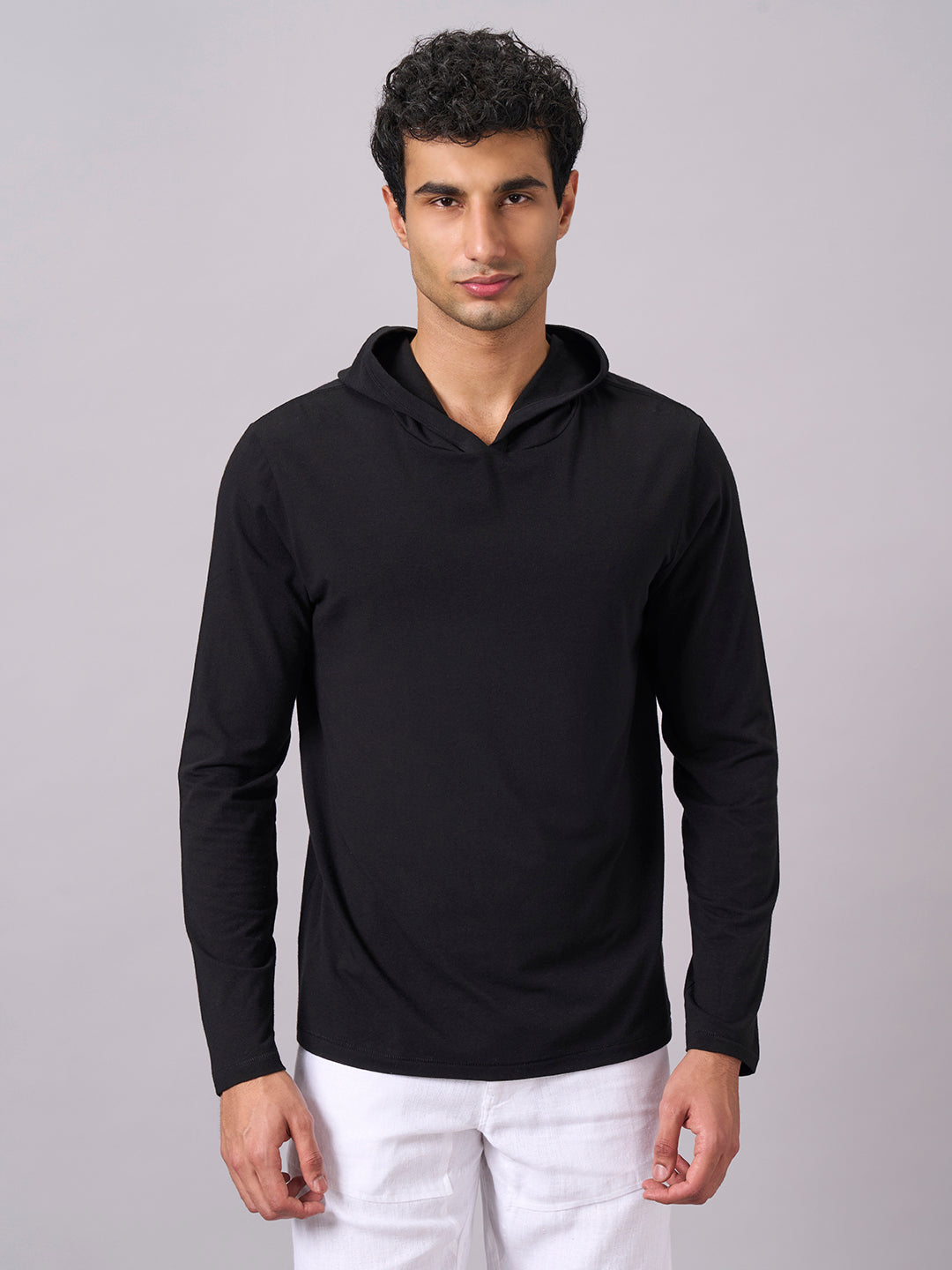 Men's Black Cotton Bamboo Elastane Regular Fit Tshirt