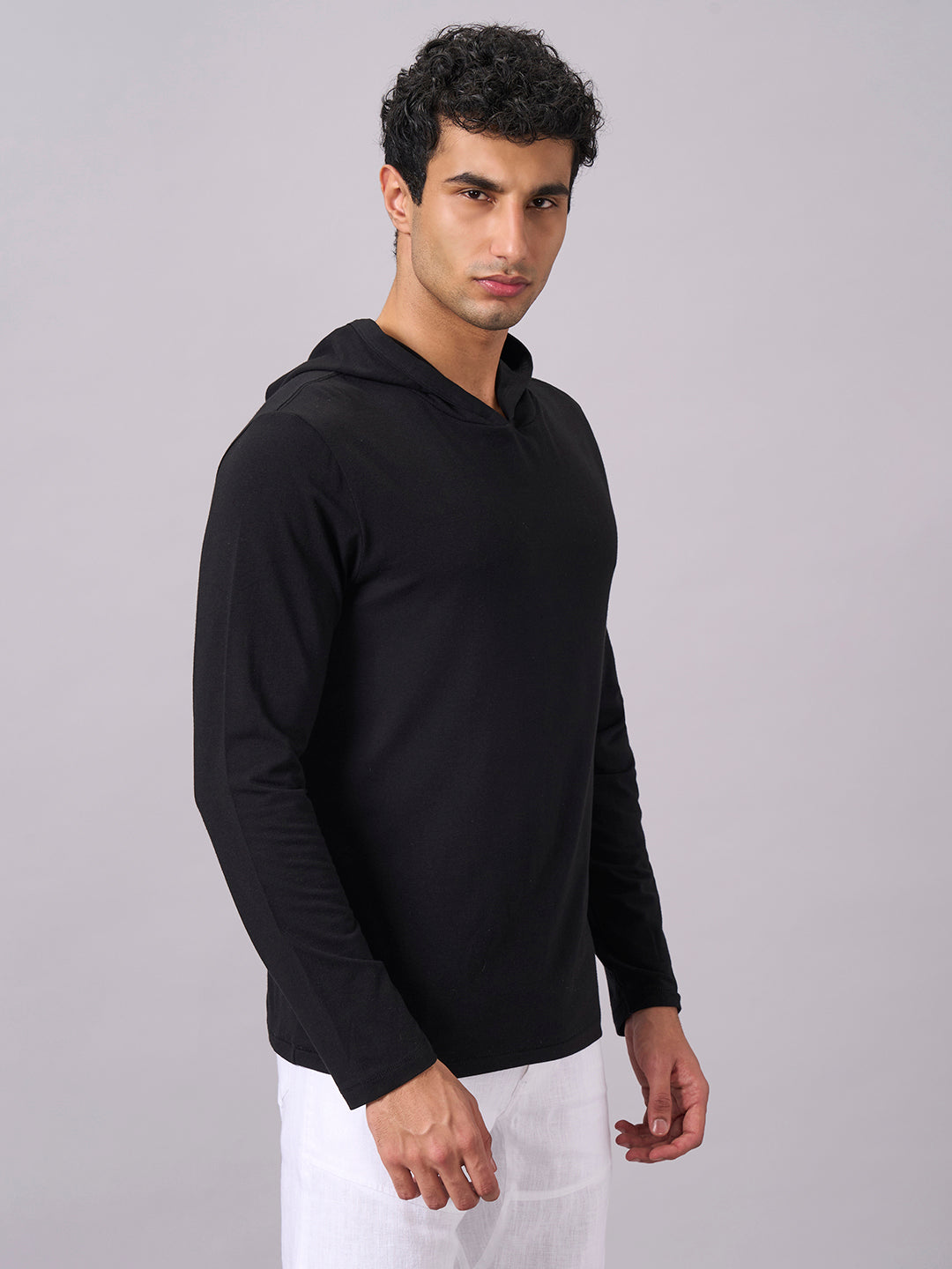 Men's Black Cotton Bamboo Elastane Regular Fit Tshirt