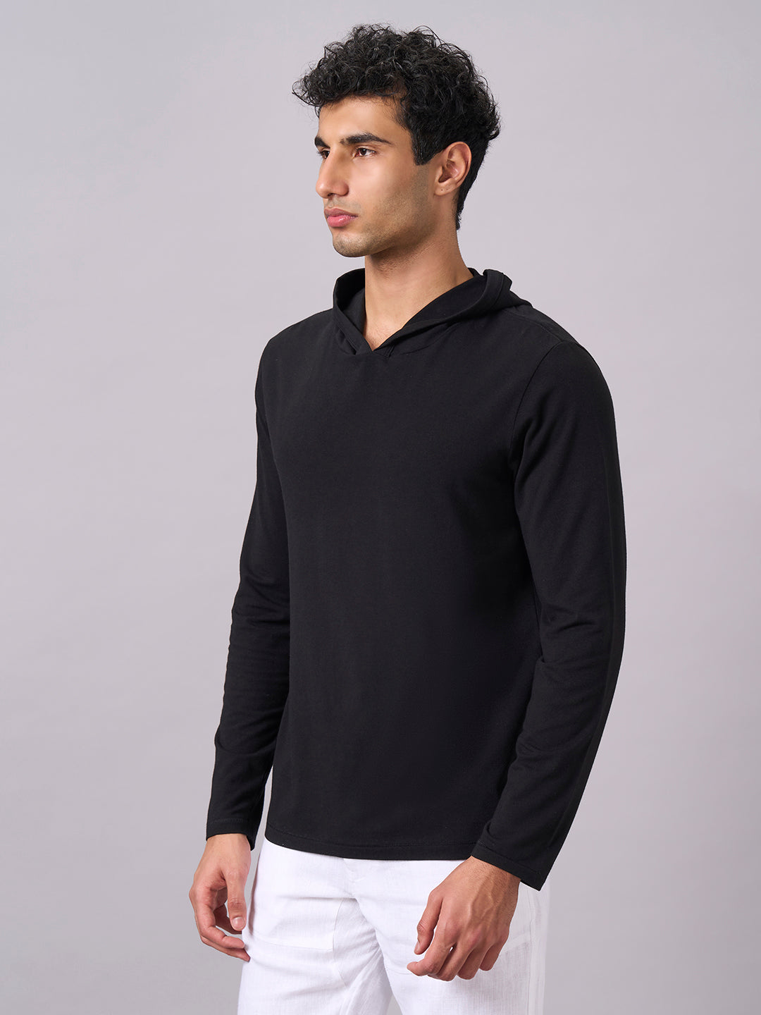 Men's Black Cotton Bamboo Elastane Regular Fit Tshirt