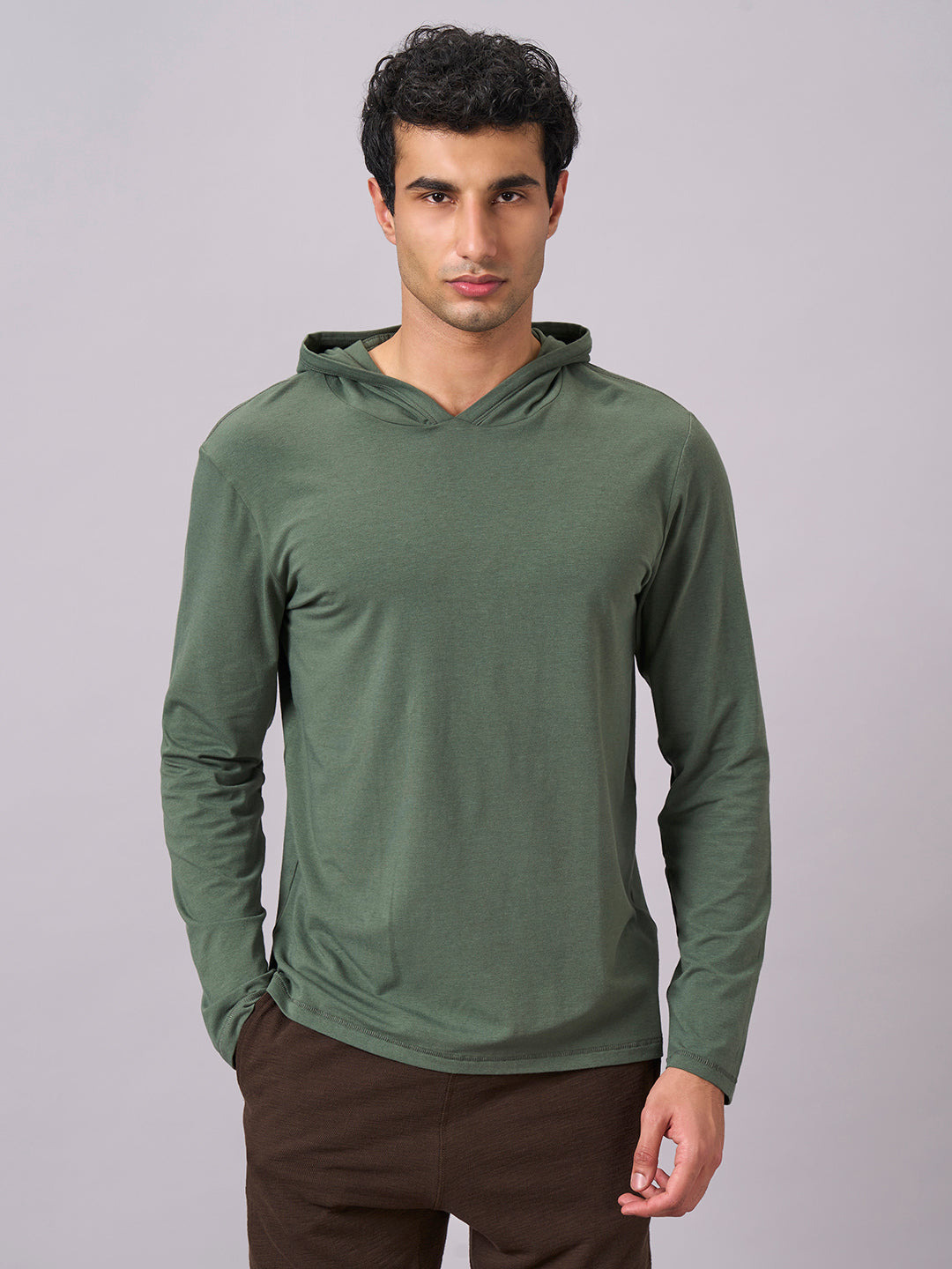 Men's Olive Cotton Bamboo Elastane Regular Fit Tshirt