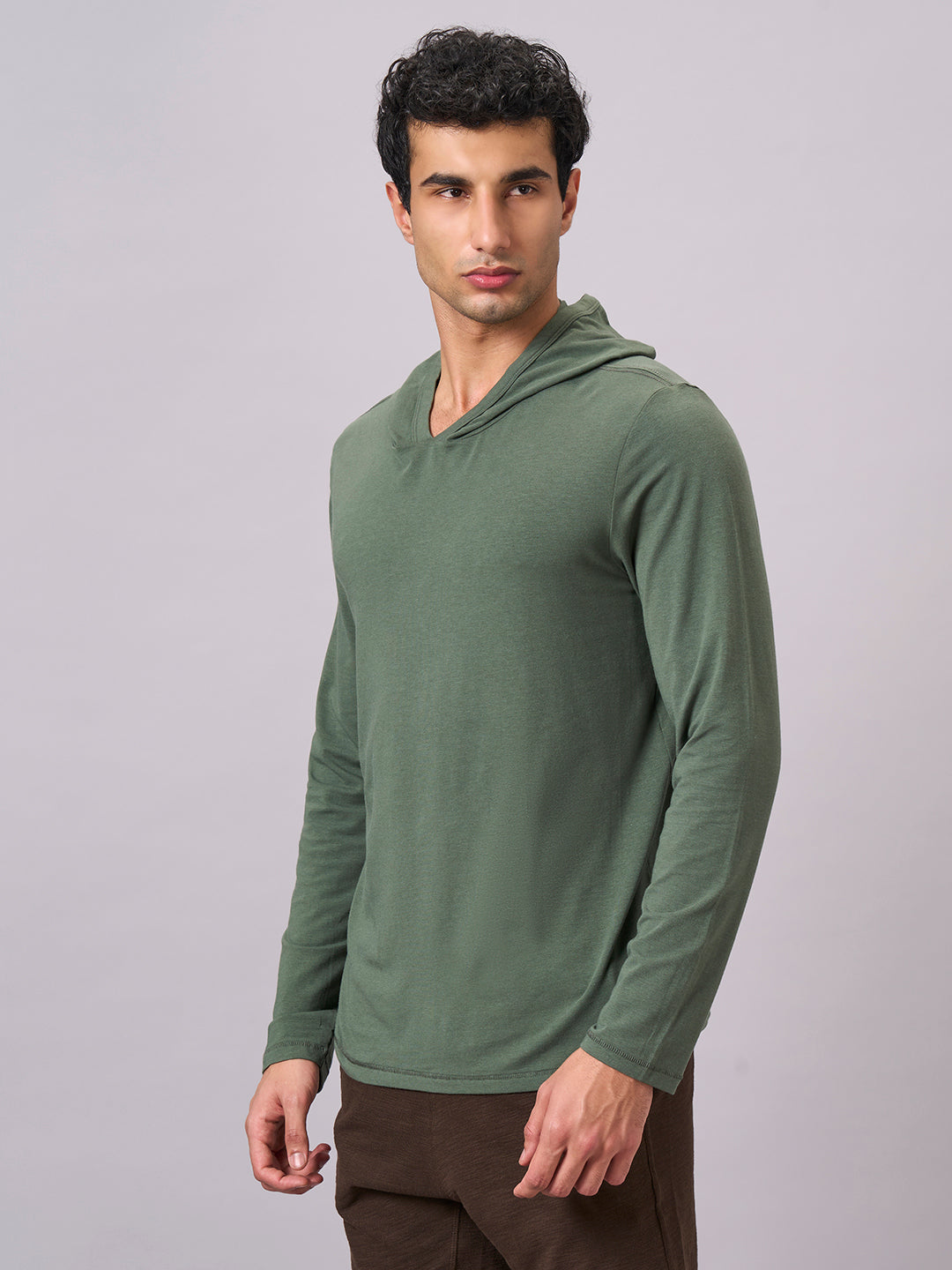 Men's Olive Cotton Bamboo Elastane Regular Fit Tshirt