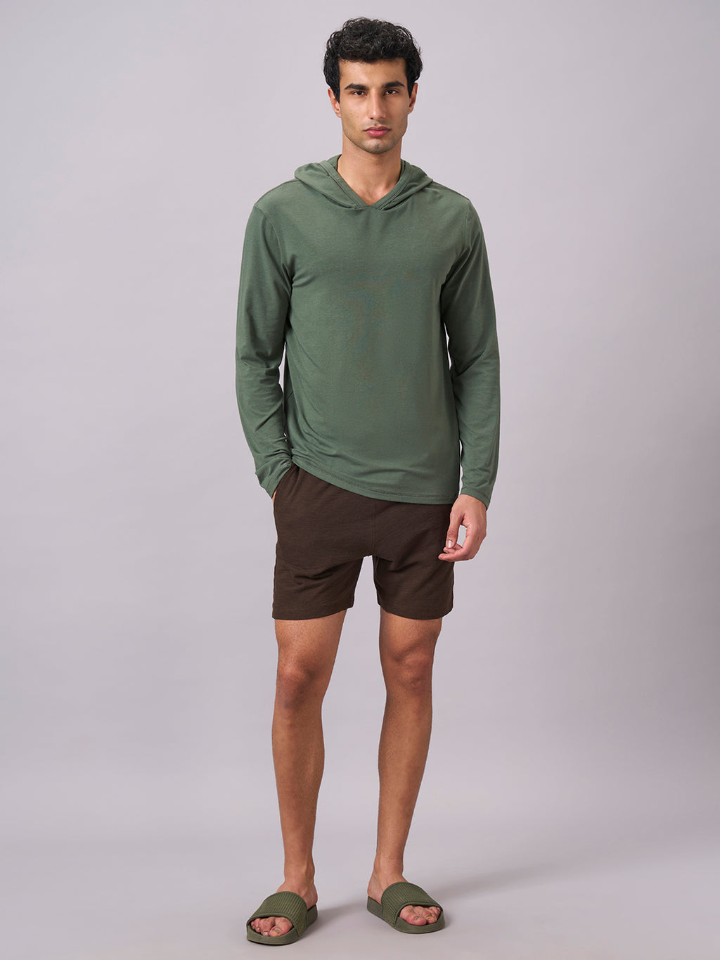 Men's Olive Cotton Bamboo Elastane Regular Fit Tshirt