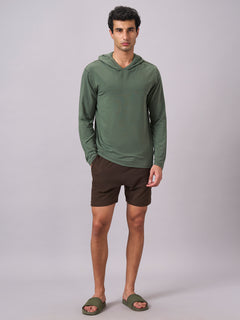 Men’s Cotton Bamboo Elastane Regular Fit Full Sleeve Hooded T-Shirt Olive